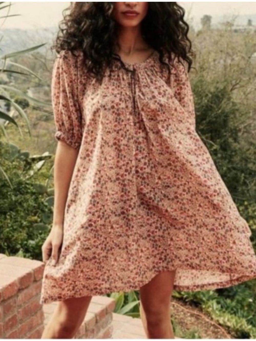 Doen Chestnut Boho Oversized Flowing Floral Pockets Mini Dress Small
